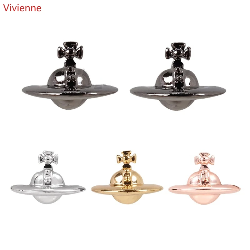 

vivienne westwoo VVA 3D Rose Gold and Silver Gun Black Four-Color Semi-Glossy Saturn Simple Stud Earrings-New