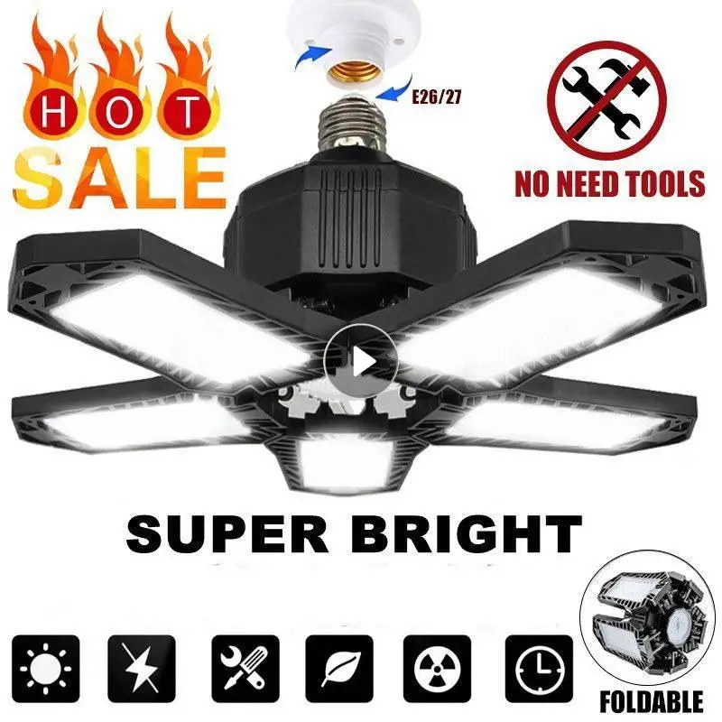 

300W Led Garage Light E27/E26 8000LM Lamp Adjustable Deformable Bulb Ceiling Light For Shop/Storage/Warehouse Workshop Lighting