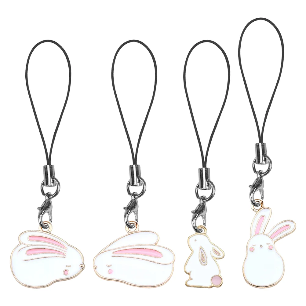 

4Pcs Cartoon Rabbit Mobile Phone Charms Rabbit Phone Chain Key Chain Pendant