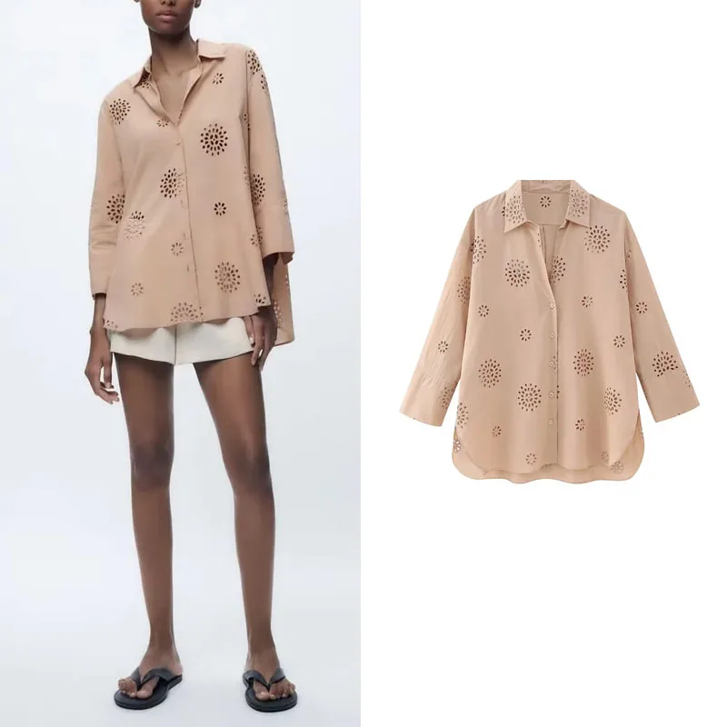 

Женская Асимметричная рубашка с вышивкой и V-образным вырезом