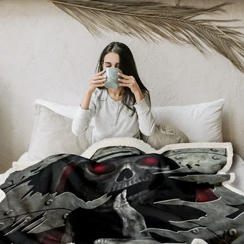 BlessLiving Horror Gothic Skull Flannel Throw Blanket Colorful Puzzle Love Skeleton Pattern Blanket Adults Bedroom Sofa Decor 4
