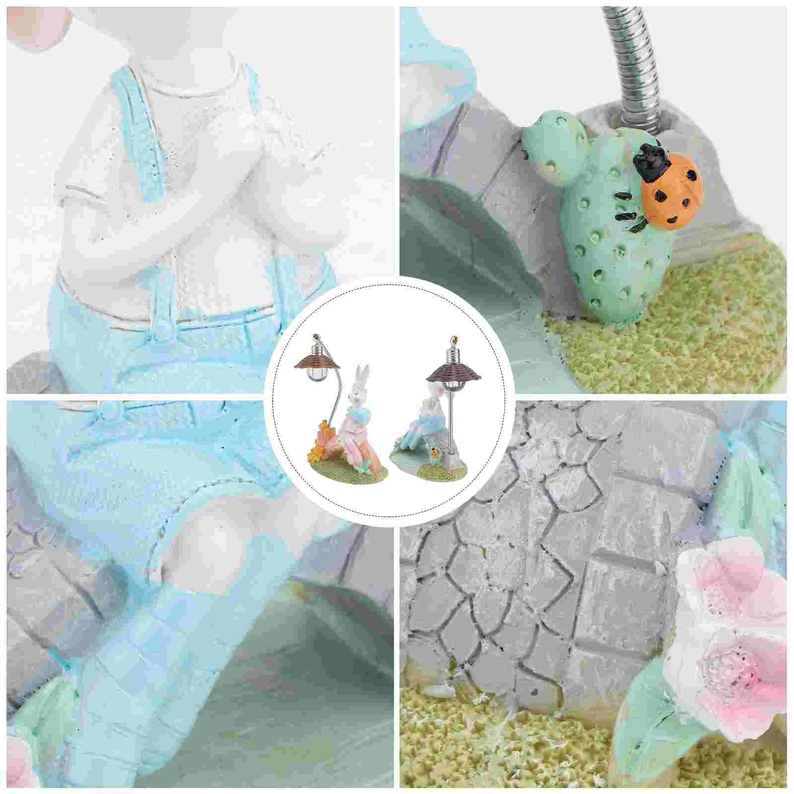 

2Pcs Decorative Resin Craft Decor Easter Rabbit Model Night Light Chic Gift