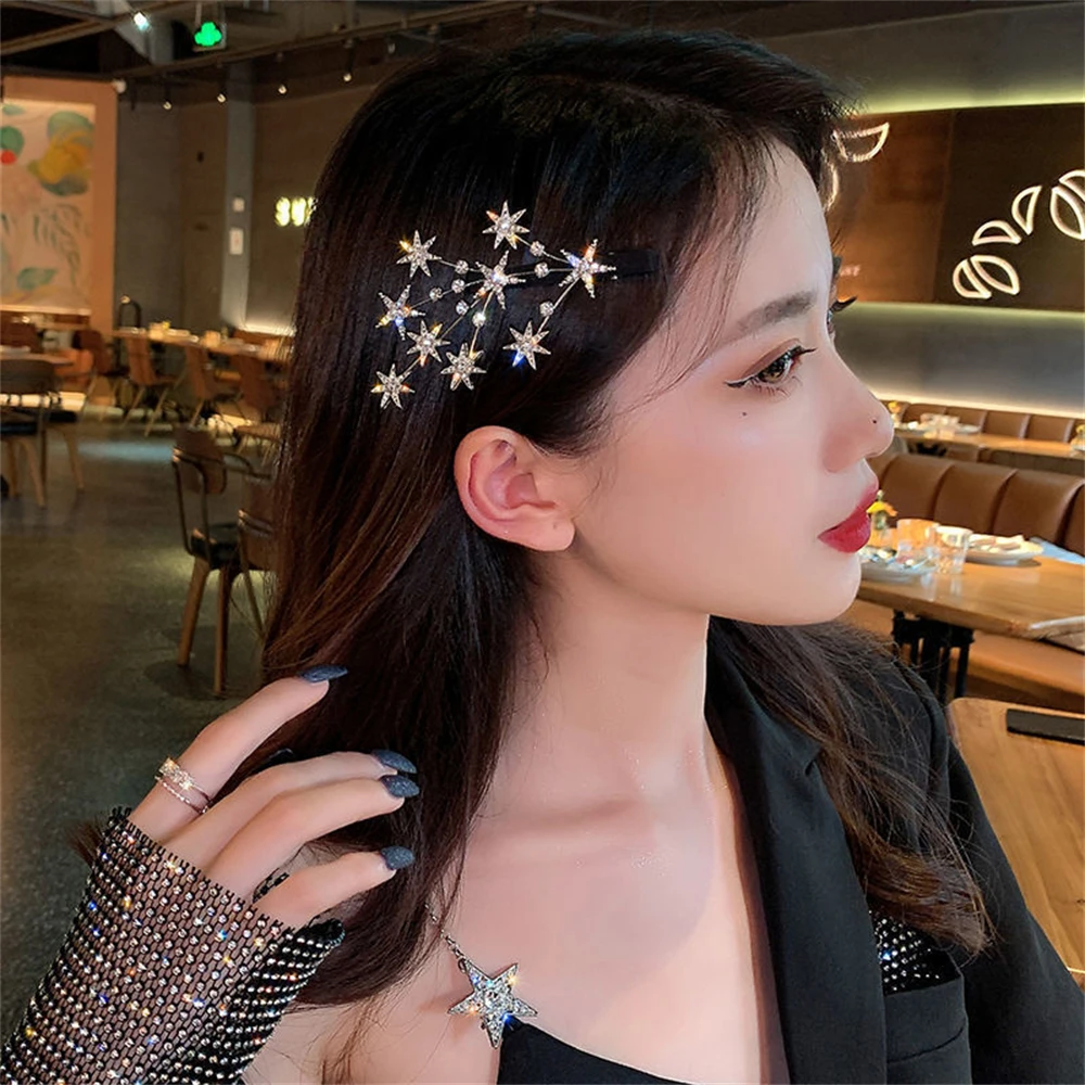 

Pentagram Water Diamond Hair Clip Sweet Girls Solid Color BB Snap Hairpin Trendy Hair Accessories Ornament For Women Headwear