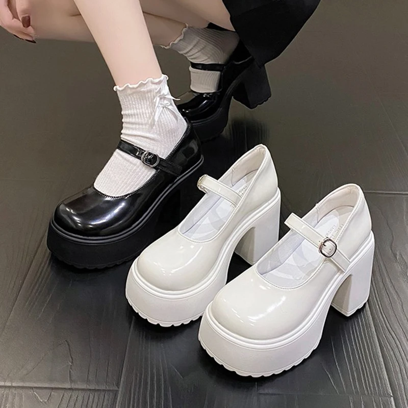 

Женские туфли на массивной платформе, туфли-лодочки из искусственной кожи с ремешком на щиколотке, Туфли Мэри Джейн в готическом стиле, 2022