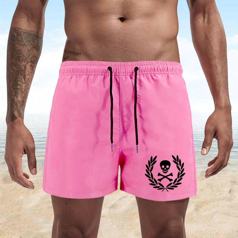 

Summer Men's Mid Waist Shorts Quick-Drying Skull Printed Pocket Swimming Shorts Male Casual Breathable Beachwear Jogging Shorts