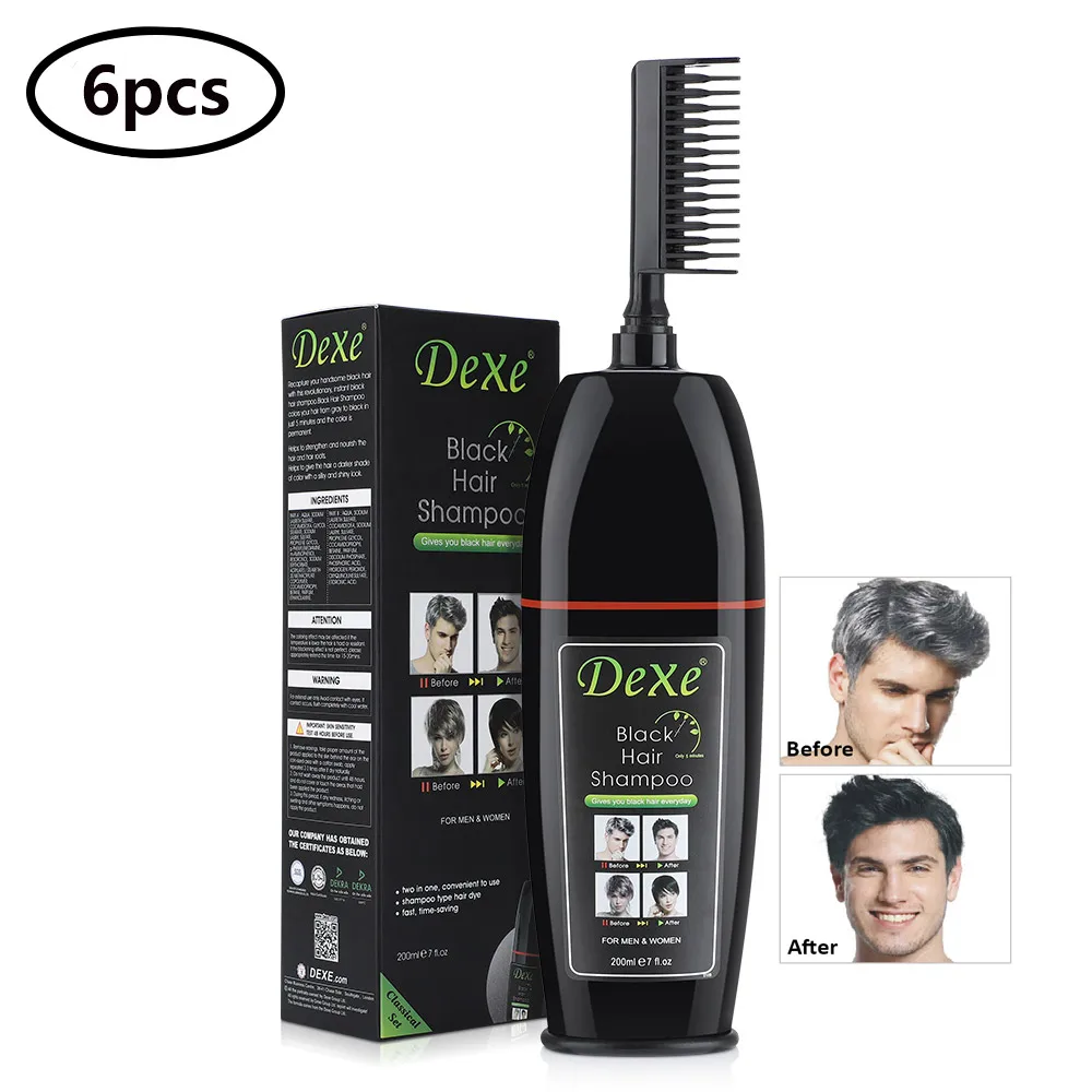 

Wholesale 6pcs 200ml Black Dyed Shampoo with Comb Hair Color Your White Herbal Ingredient Ginseng Ginger Ganoderma Lucidum Adult