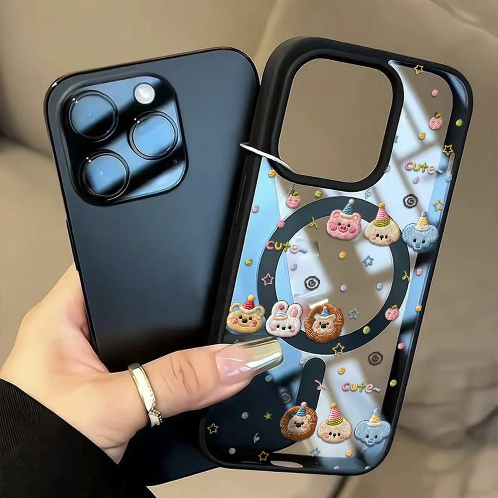 Фото Эстетичный мини-чехол с мультяшными животными для iPhone 17, 14, 15, 16, 13 Pro Max, 14, 15, 16 Plus, 17, 16, 15 Pro, прозрачная накладка №1
