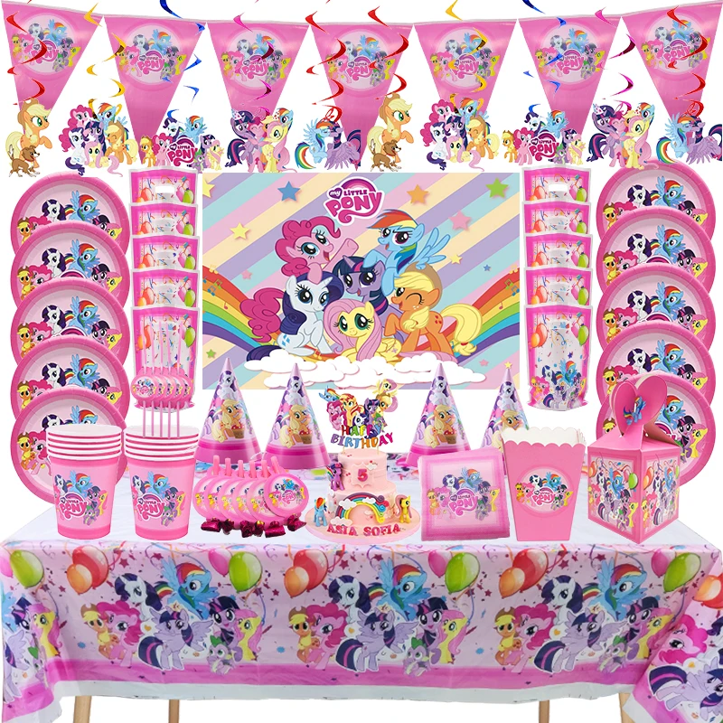 My Cute Little Pony-Conjunto de globos de aluminio, decoración para fiesta de cumpleaños, vajilla para Baby Shower