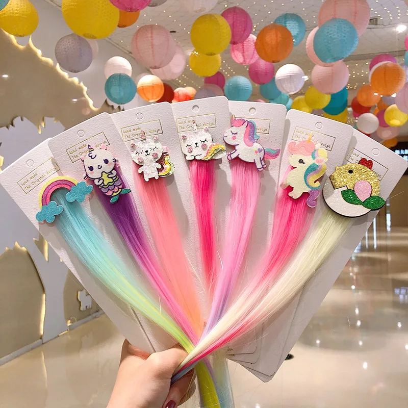 

New Girls Cute Colorful Cartoon Flower unicorn Wig Hairpins Lovely Hair Decorate Headband Hair Clips Fashion Hair Accessories