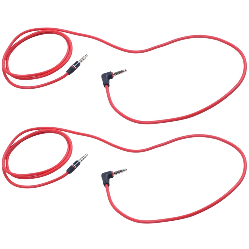 2Pcs 3.5Mm 1/8 Inch Male To Male 4 Pole Car AUX Audio Cord Cable Record Headphone RED