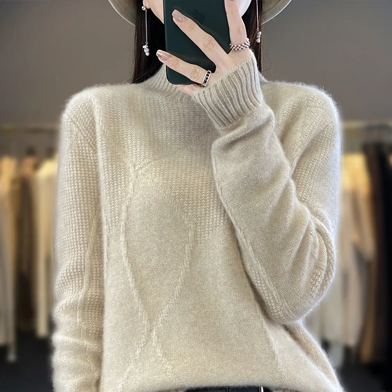 

Smpevrg Woman's Sweaters Winter Thicken Warm Female Pullover Long Sleeve Turtleneck Jumper 100% Wool Knitted Tops Loose Clothes