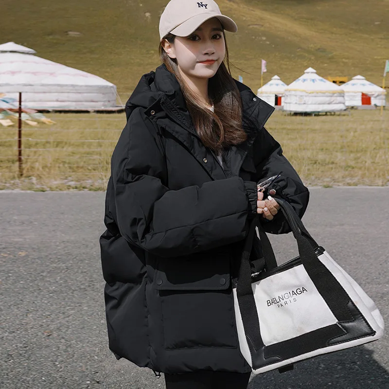 2022 Winter Cotton Coat Women's Hoodie  Short College Parkas Cotton Coat Winter Jacket Girl  2022 gray Blue Coat for Women