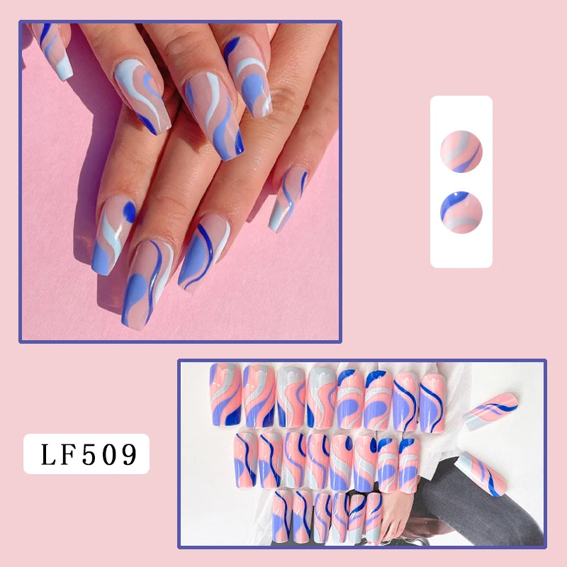 

24Pcs New Fake Nails Summer Minimalist Wave Length Wearing Armor Jelly Stick Nail Art DIY Manicure Tools Detachable Fake Nails