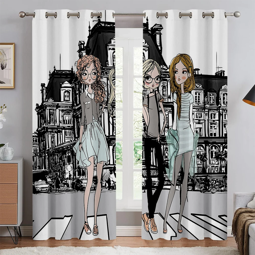 

Fashionable Cartoon Perfume Print Curtains Simple Modern Curtains Suitable for Living Room, Bedroom, Kitchen, Home Decoration