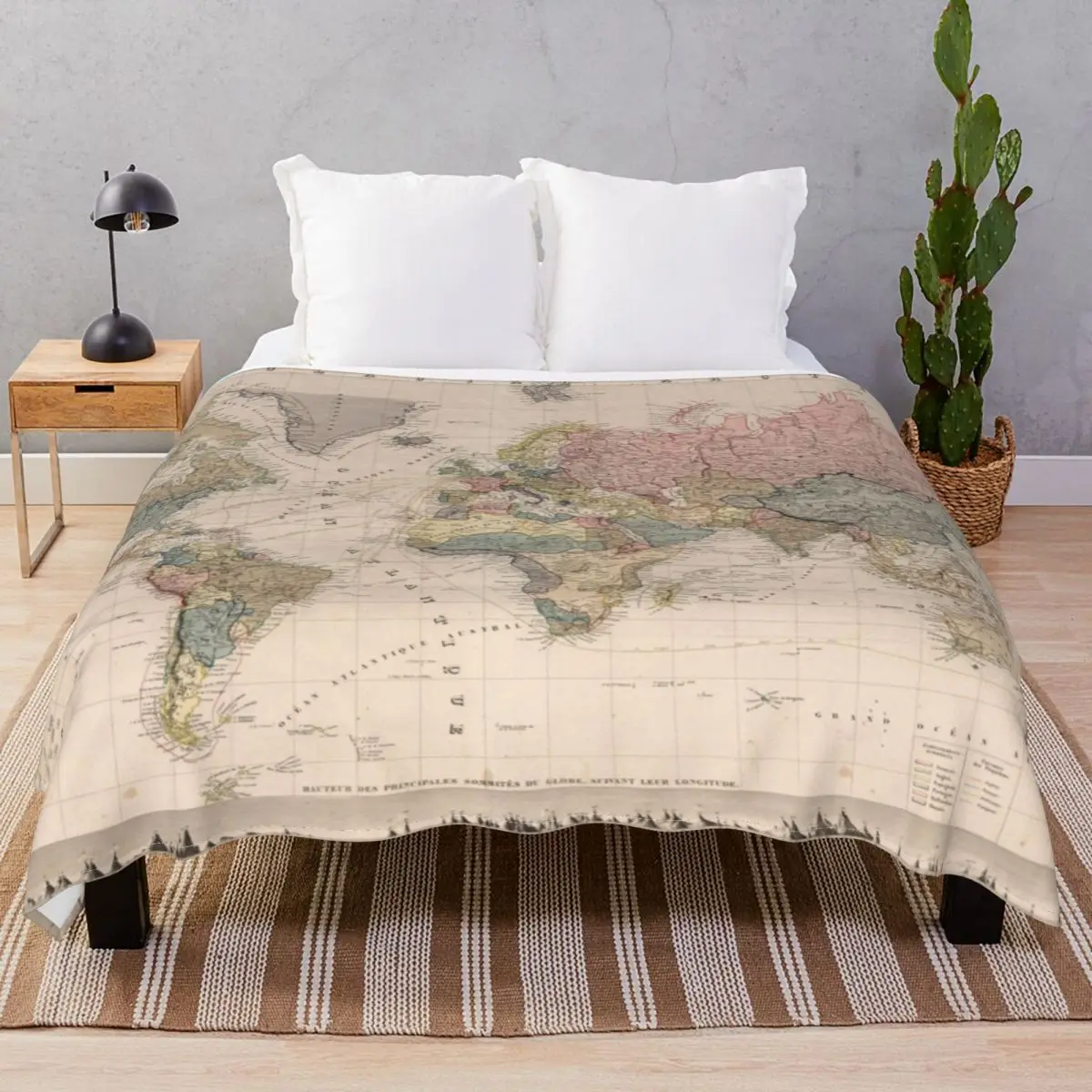 Vintage Map Of The World Blankets Fleece Textile Decor Breathable Throw Blanket for Bed Sofa Travel Cinema