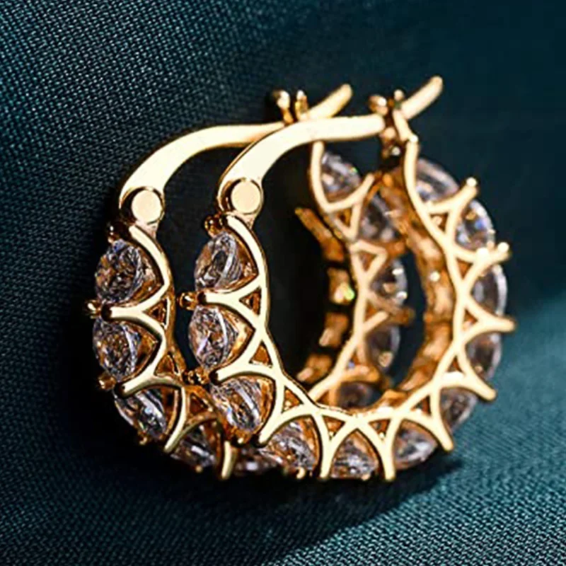 

Trendy Shiny Exquisite Zircon Geometric Hoop Earrings for Women Men Gold Color Round Circle Drop Earrings Jewelry