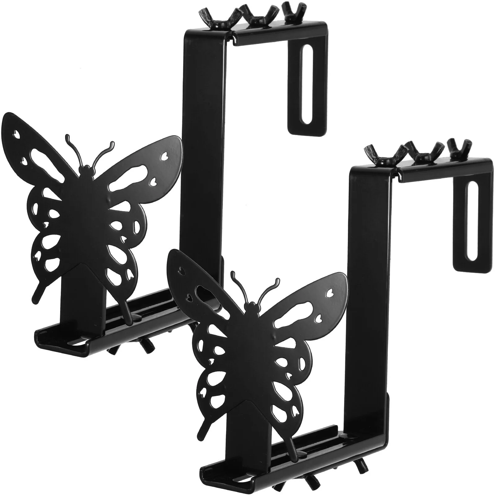 

2 Pcs Outdoor Flower Pot Stand Balcony Hanger Indoor 25X17cm Hangers Fence Hooks Hanging Black Iron Planter