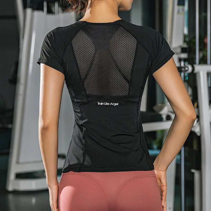 women sportwear tops running yoga T-shirt mesh quicklt dry fitness shirt