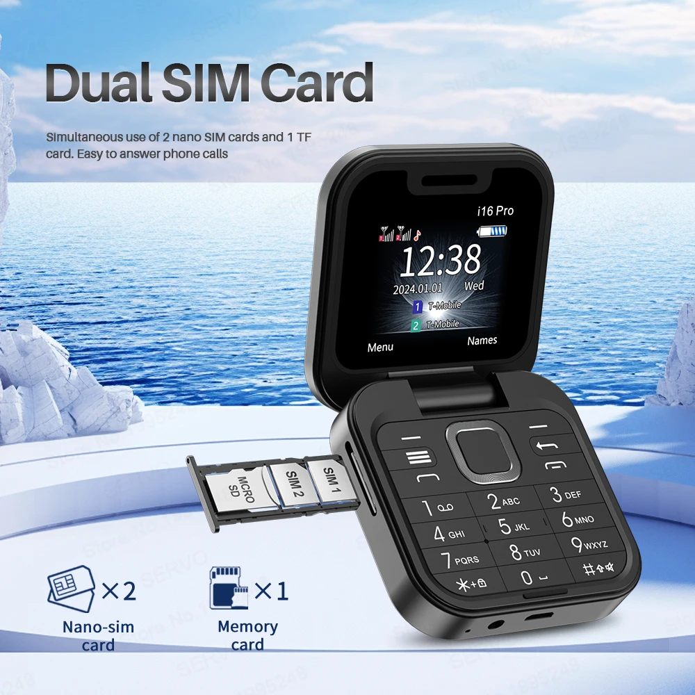 SERVO i16 Pro Mini складывающийся телефон с двумя SIM-картами, FM-радио,  вибрацией, волшебным голосом, черным списком, скоростным циферблатом и  квадратным экраном 1,77 дюйма | AliExpress