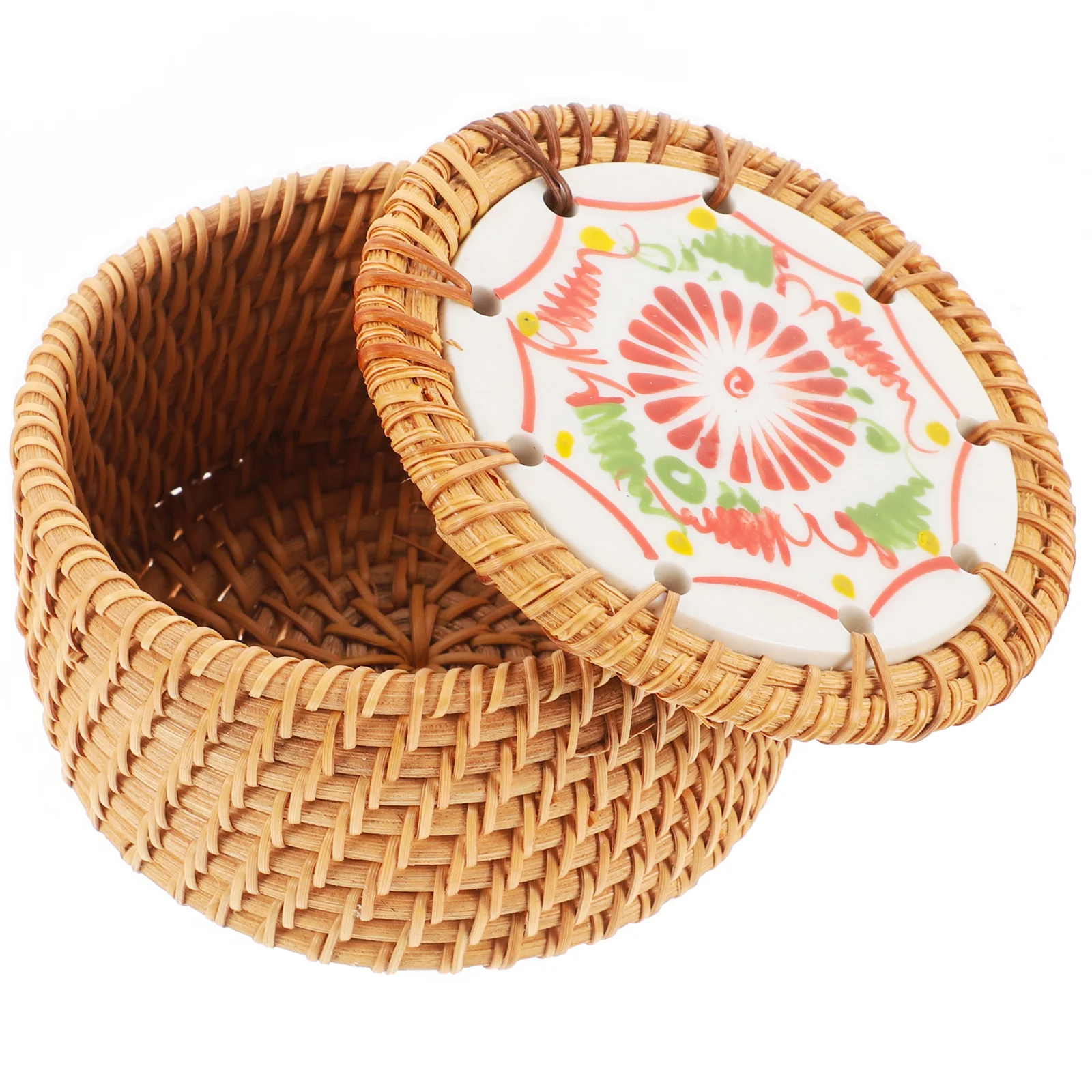 Round Storage Box Storage Basket Lid Tea Holder Weave Candy Storage Basket Food Storage Basket Round Basket Lid