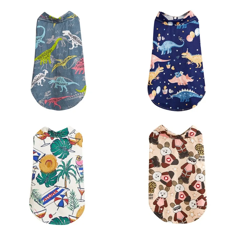 

Милые рубашки с рисунком динозавров для собак, летняя идентификация для маленьких и средних собак, щенков, котят, детская одежда