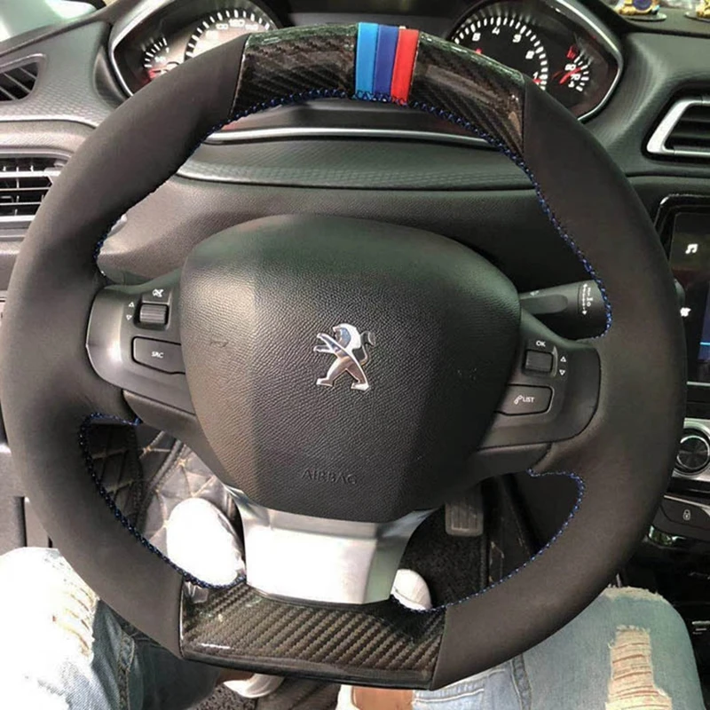 

Car Steering Wheel Cover Non-slip Carbon Fibre Suede For Peugeot 308 2014 2015 2016 2017 2018 2019 Car Accessories