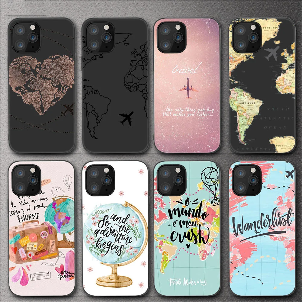 

Airplane Map Travel Phone Case For iPhone 11 12 13 14Pro Max Cover iPhone X XR XS MAX 7 8 Plus SE 11 12 Mini Soft TPU Funda