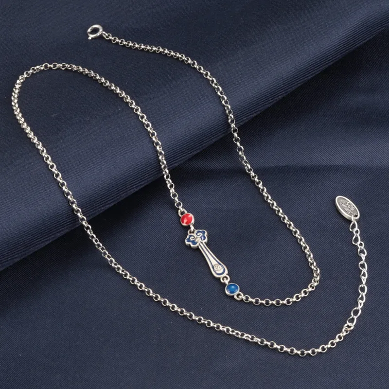 

MeiBaPJ Retro S925 Sterling Silver Drip Glue Ruyi Necklace Nation Style Fashion Jewelrry for Women or Man Free Shipping