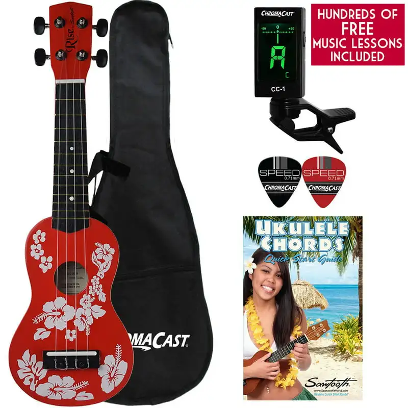 

Ukulele with Case, Clip on Tuner, Lesson-Chord Guide, Picks and Free Music Lessons