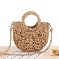 2022 summer straw bags for women handmade woven shoulder bag semicircle beach bag ladies top handle handbags crossbody