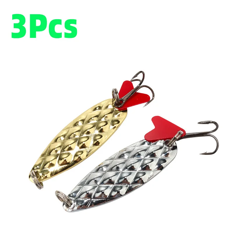 

3Pcs 8g/7cm Fishing Bait Spoon Gold and Silver Trout Barracuda Bass Tackle Rotator Sequin Three Book Hook Fish Bait Spoon Hard