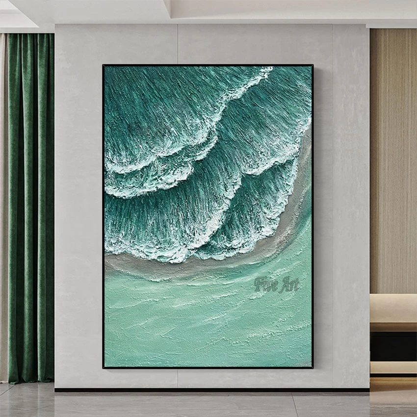 

Textured Acrylic Modern Hotel Wall Decor Abstract Sea Wave Art Oil Painting No Framed Canvas Artwork Home Decor Dropshipping