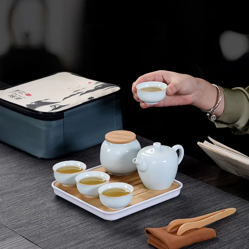 Черный керамический чайник в японском стиле чайный сервиз один горшок четыре