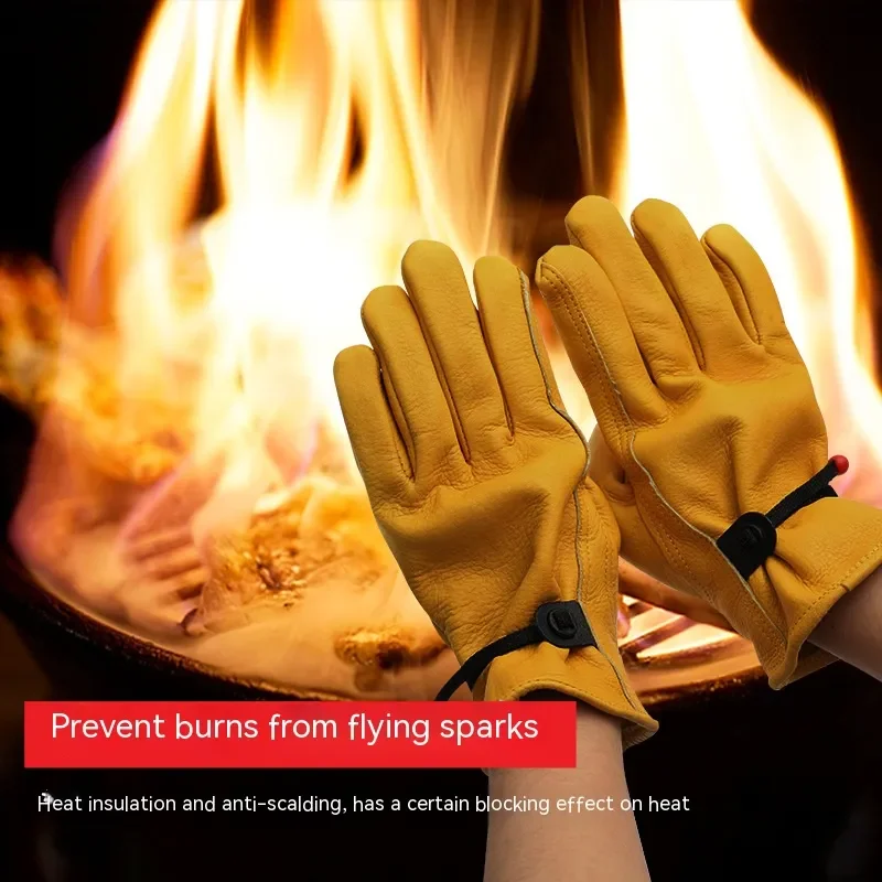 

Outdoor Barbecue Picnic Heat Insulation Leather Gloves Camping Anti-scald Flame Retardant Gloves Riding Soft and Wear-resistant