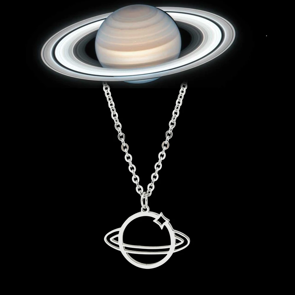 

NEW Saturn Planet Pendant Necklace Trendy Hollow Star Universe Charm Stainless Steel Silver Color Chain Necklace Women Jewelry