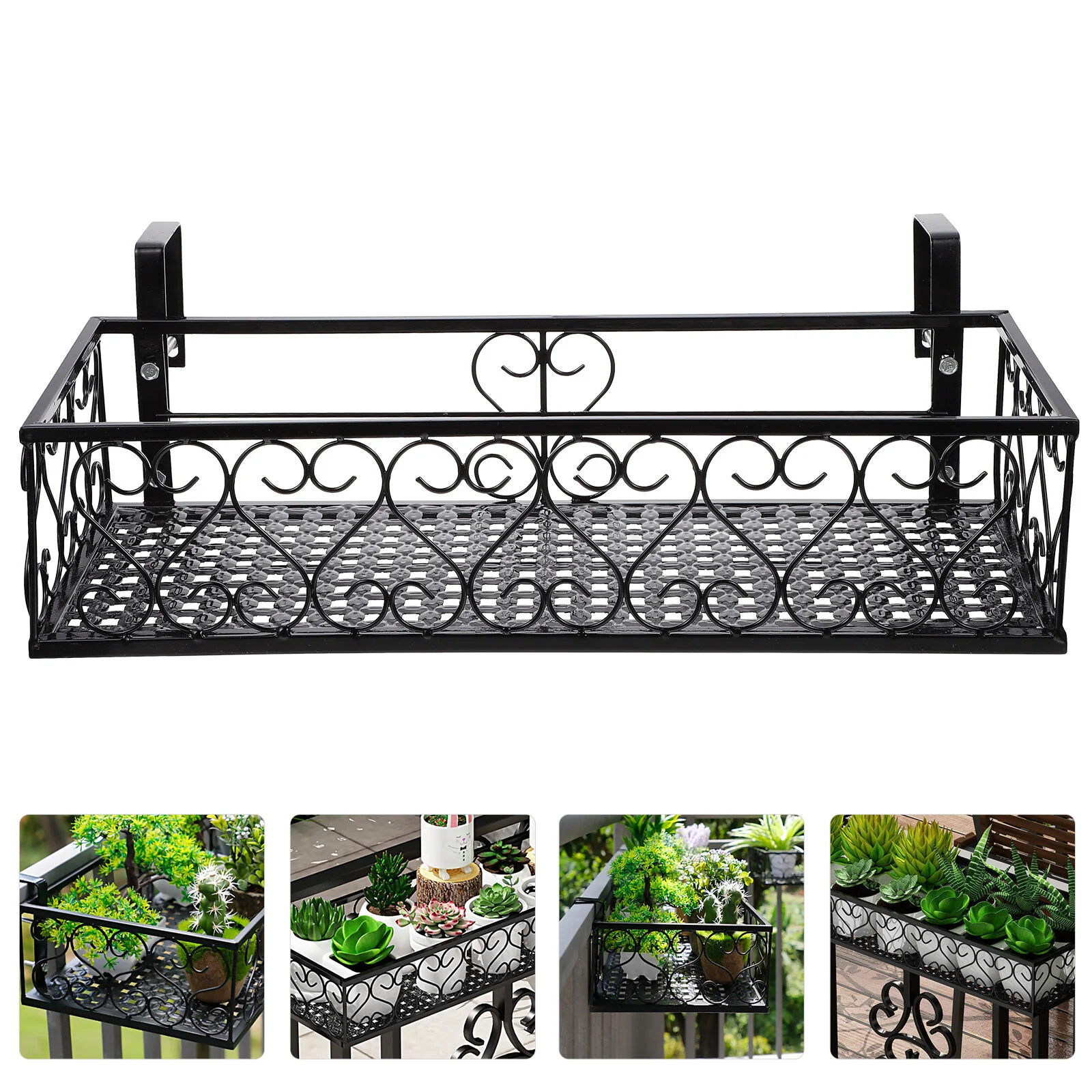 

Hanging Flower Planter Pot Balcony Railing Holder Stand Metal Planters Deck Rail Over Shelf Wall Shelf Brackets Hangers Basket