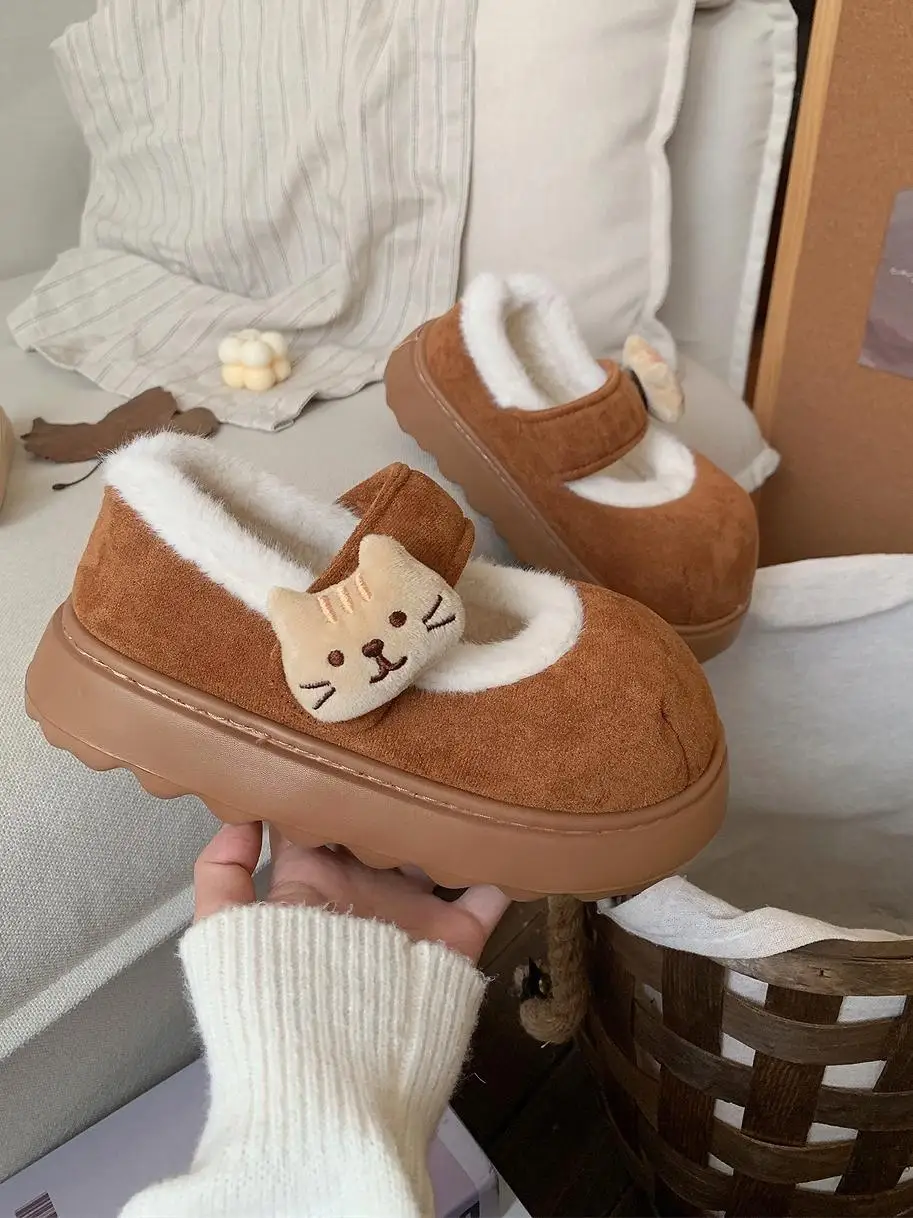 Женская хлопковая обувь Ins Coffee Cat Bean Shoes Интернет 2024 зимняя уличная одежда