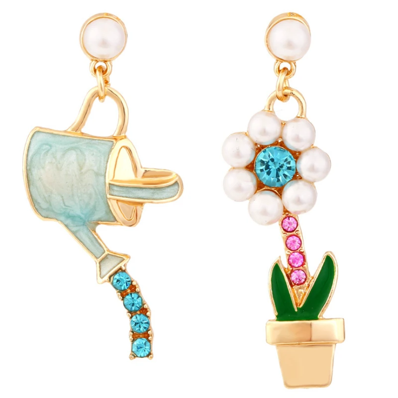 

Korean Style Asymmetric Kettle Potted Flower Earrings Wholesale