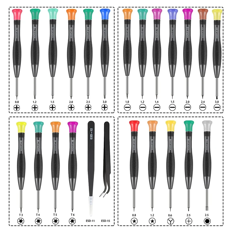 Набор шлицевых и звездочечных магнитных отверток Precision (24 шт.) для ремонта очков, телефонов, часов и компьютеров.