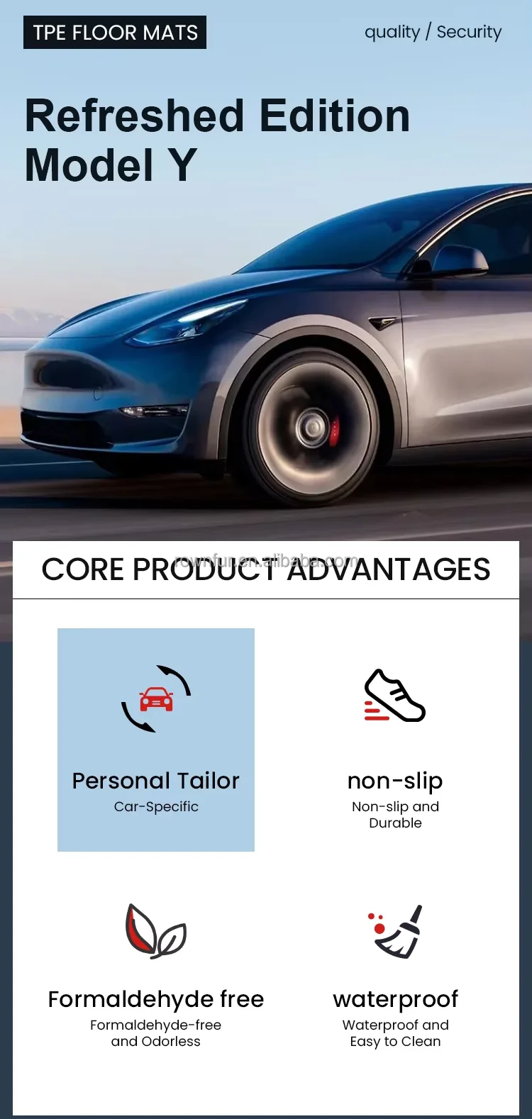 Фото Всепогодные полные комплекты ковриков для Tesla Model Y из материала XPE, включая коврики для переднего и заднего салона, а также коврик для багажника, аксессуары для 3, X, S №4