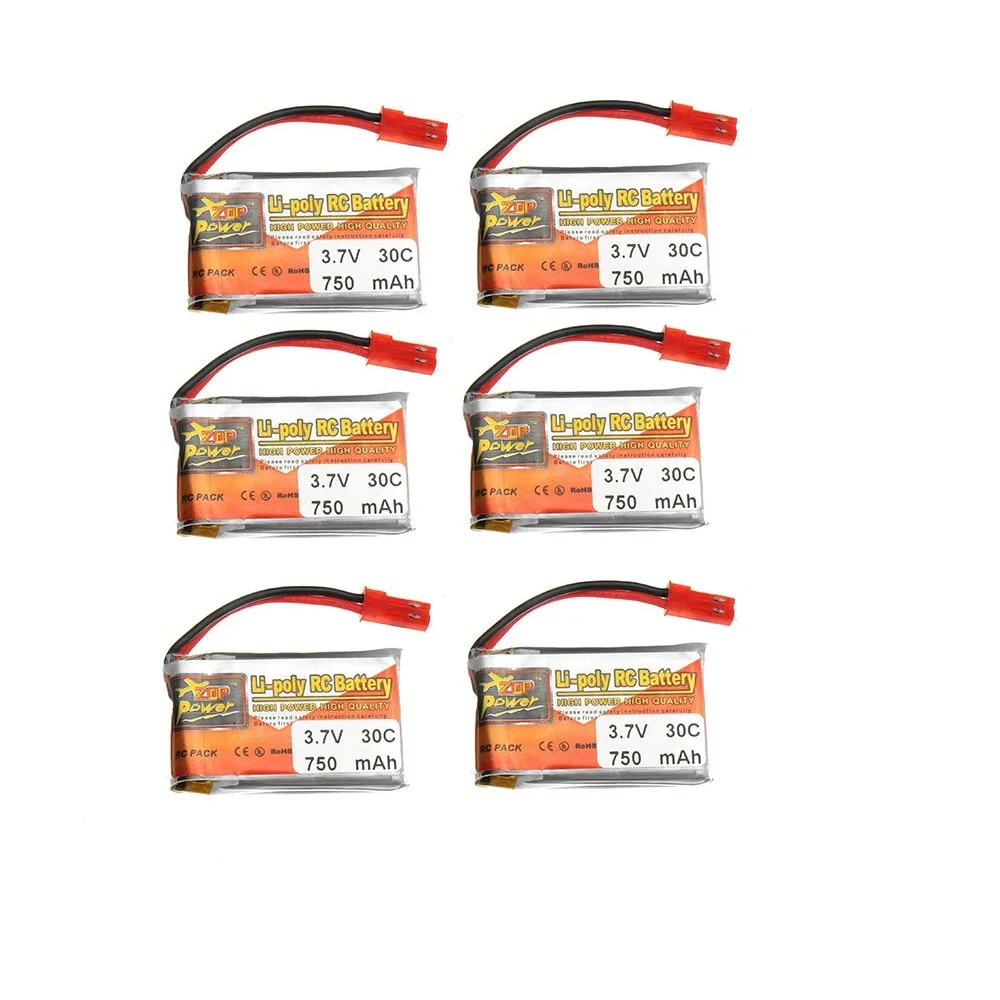 

6Pcs ZOP 3.7V 750mAH 30C 1S Lipo Battery JST Plug With Charger For RC