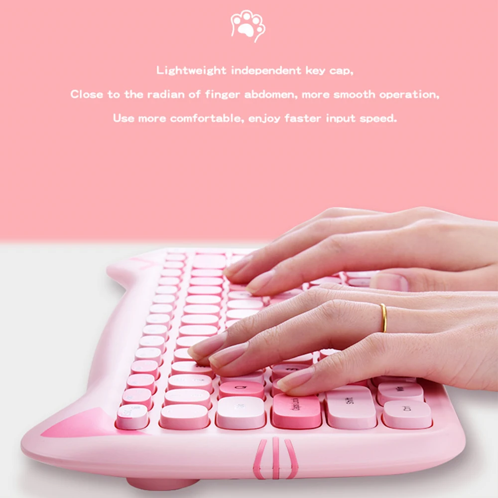 

CuteCat Ears 2,4G Беспроводная клавиатура мышь набор для дома офиса настольного ПК игровой 84 клавиши клавиатура 4 кнопки мышь для компьютера Laptop027