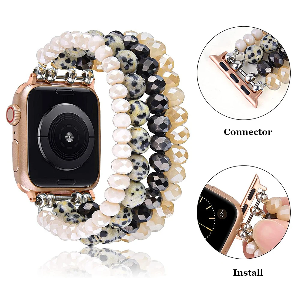 Women Pink Bracelet for Apple Watch Series 8 7 41mm 44mm Ultra 49mm Fashion Agate Wrist Belt for IWatch 6 5 4 Se 38 40mm 42 44mm enlarge
