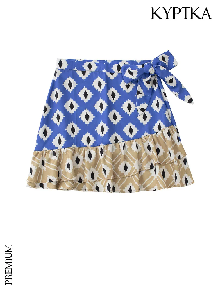 

Женская мини-юбка с бантом KYPTKA, черная винтажная мини-юбка с оборками, завышенной талией и боковой молнией на лето 2019