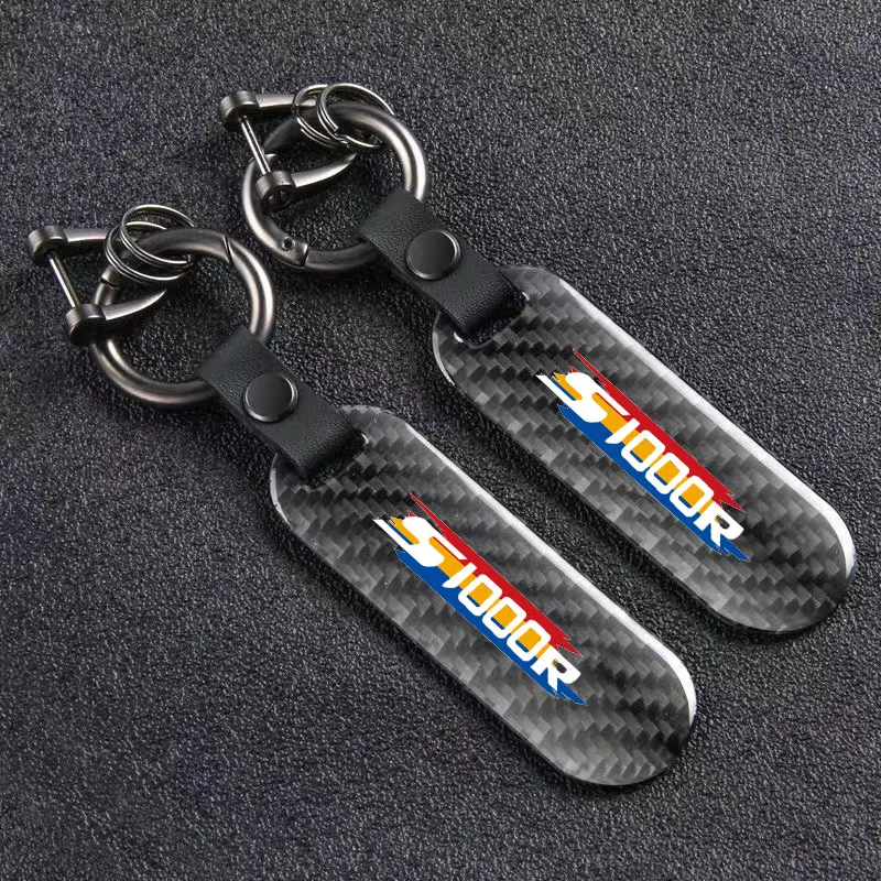 

New Fashion Car Carbon Fiber Leather Rope Keychain Key Ring For S1000R Car Accessories