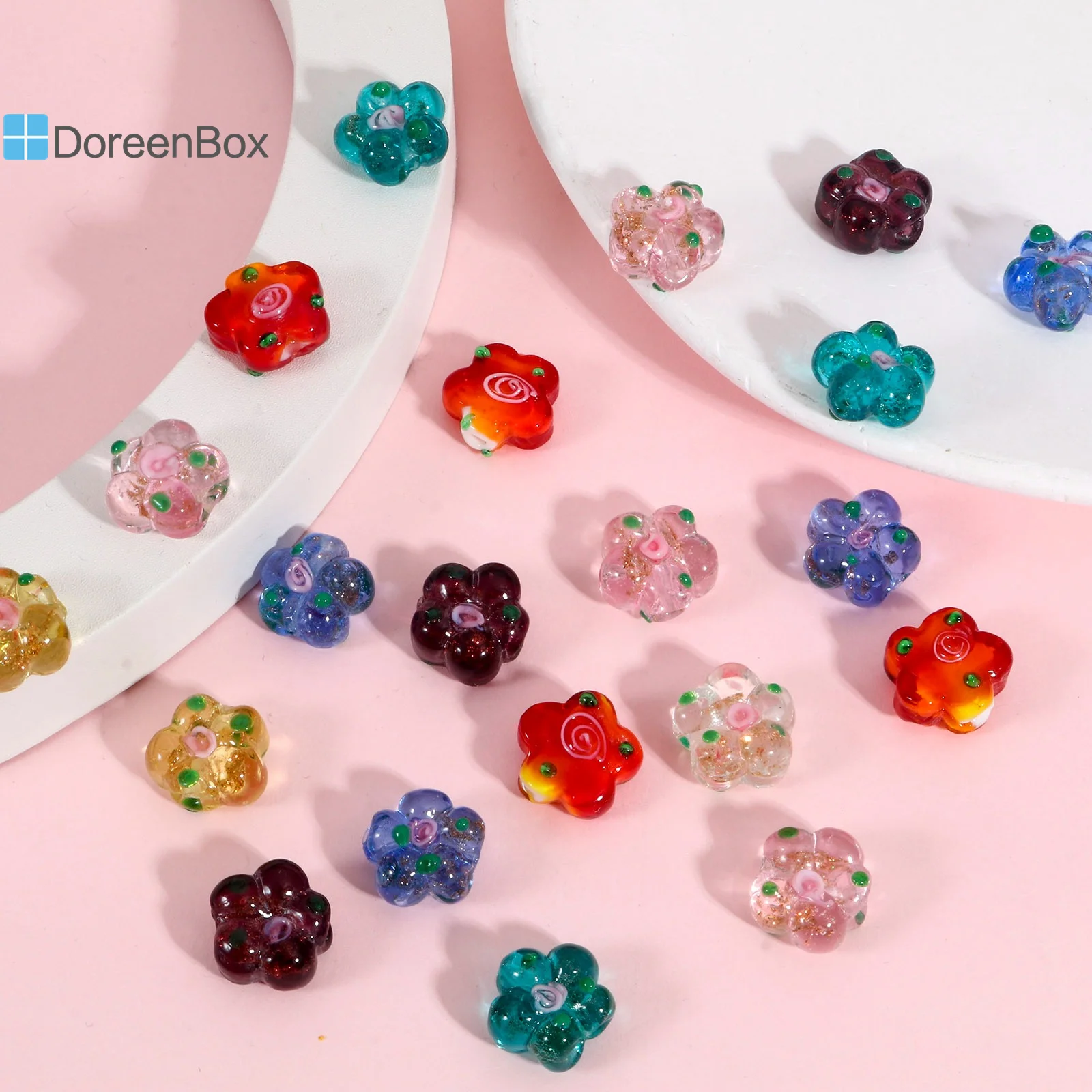 5 шт., прозрачные стеклянные бусины в форме цветка, около 15 мм х 14 мм