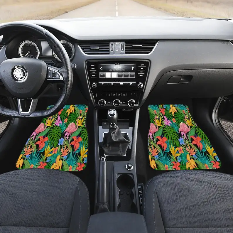 

Colorful Floral Flamingo Car Mats Back/Front, Floor Mats Set, Car Accessories