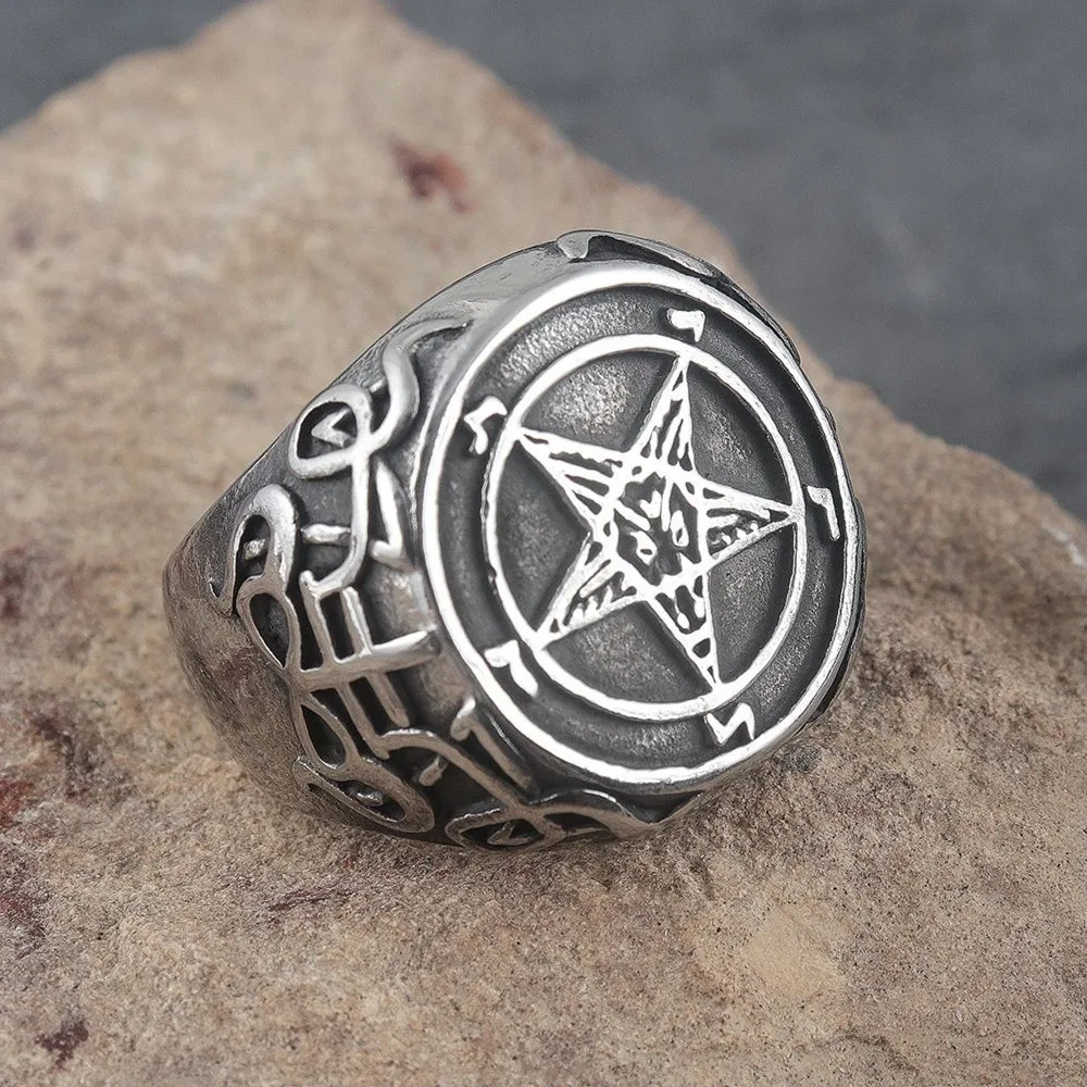 Occult Stainless Steel Sigil of Baphomet Ring Gothic Witch Church of ...