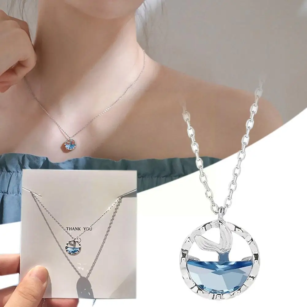 

Blue Mermaid Pendant Fishtail Clavicle Chain Ocean Crystal Necklaces For Women Arrival Fashion Ocean Sea Mermaid Tears Neck D3r7