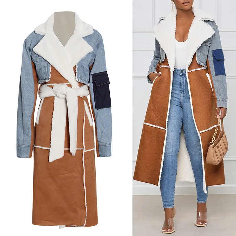 Casual Patchwork Pockets Colorblock Jackets For Women Lapel Loose Long Sleeve Female 2022 Winter Fashion Clothes enlarge